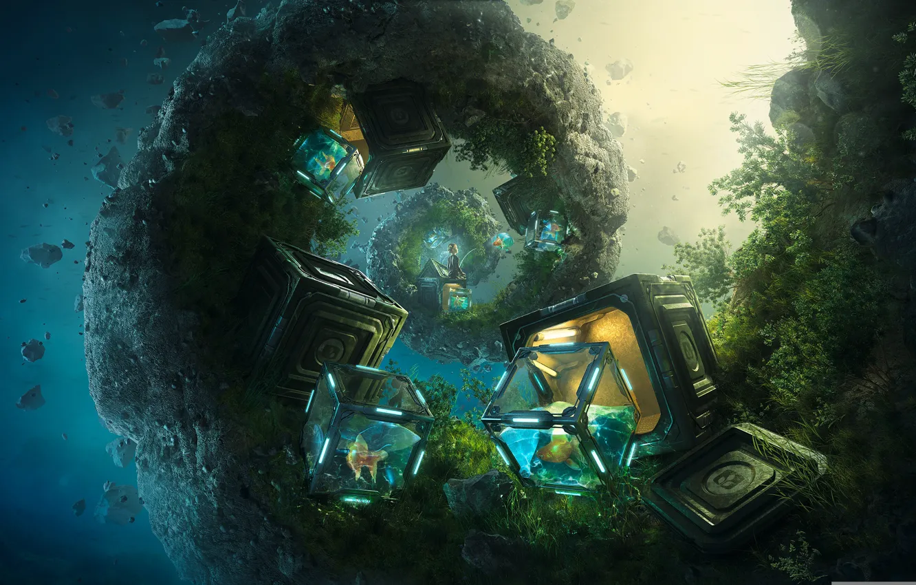 Photo wallpaper spiral, box, desktopography, render, digital art