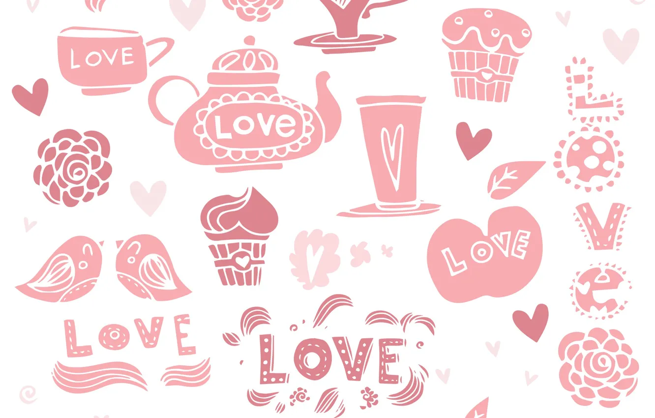 Photo wallpaper background, the inscription, coffee, texture, love, cupcakes