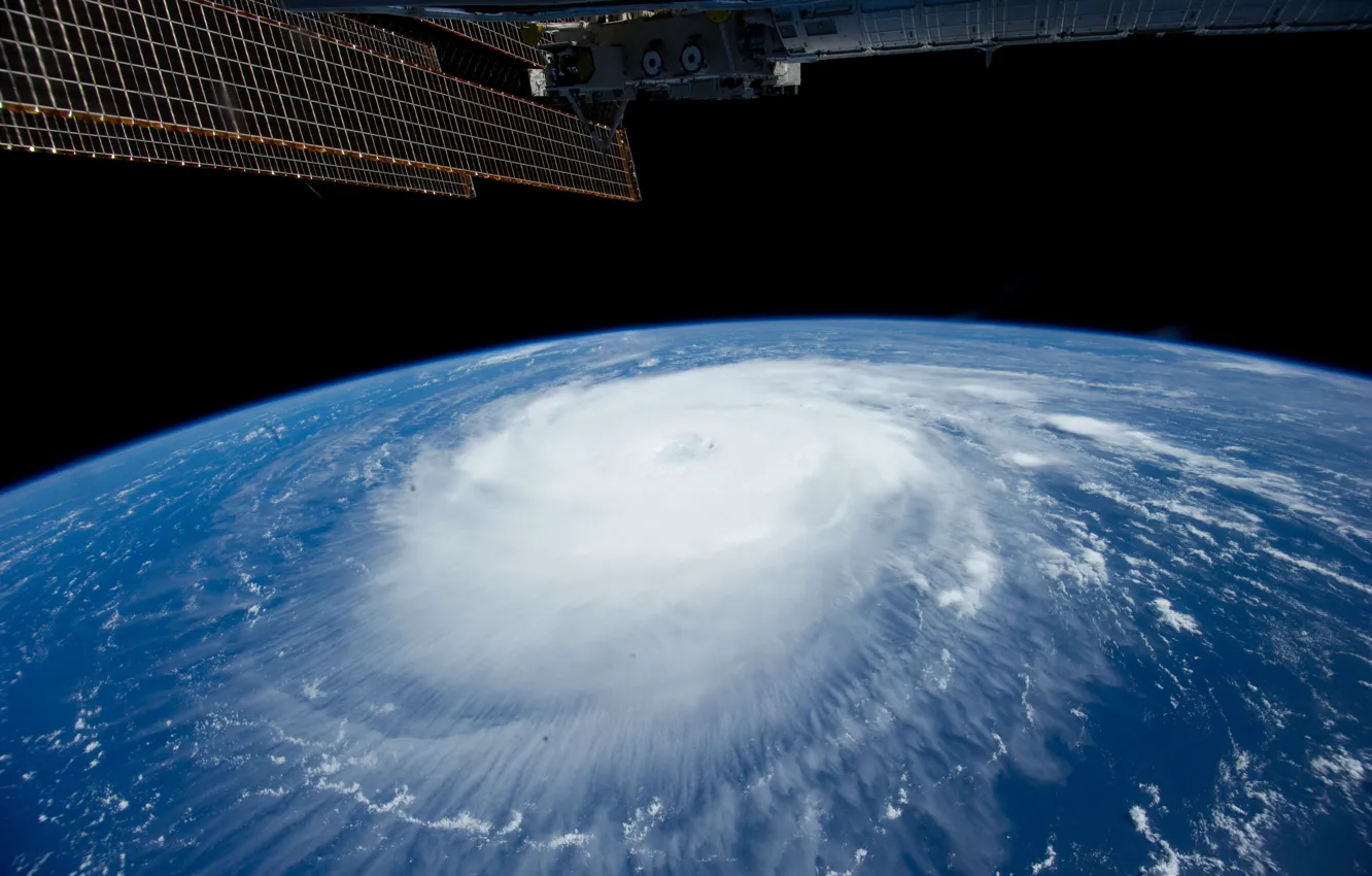 Photo wallpaper clouds, element, Earth, hurricane, ISS, Katia