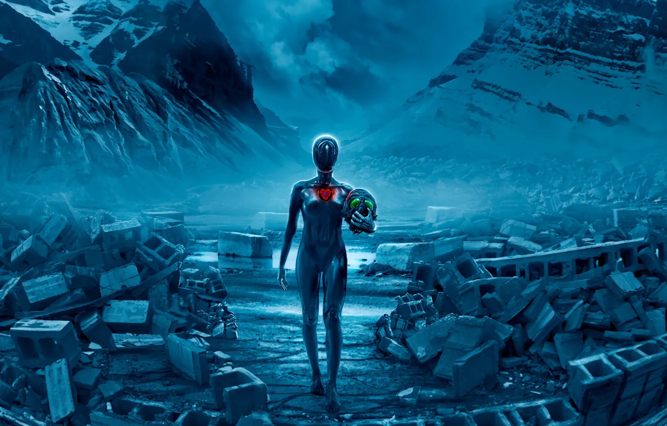 Photo wallpaper space, mountains, ruins, Warframe