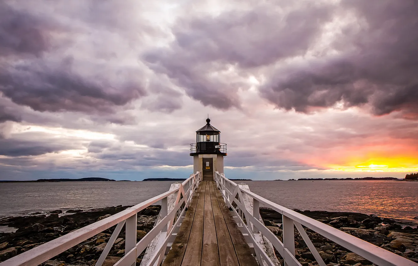 Photo wallpaper landscape, sunset, lighthouse