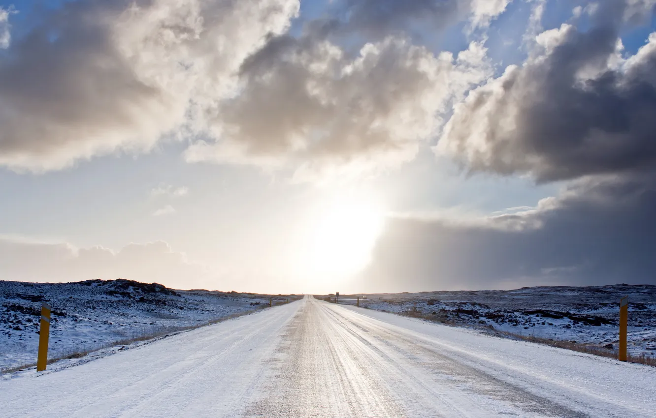 Photo wallpaper winter, road, landscape