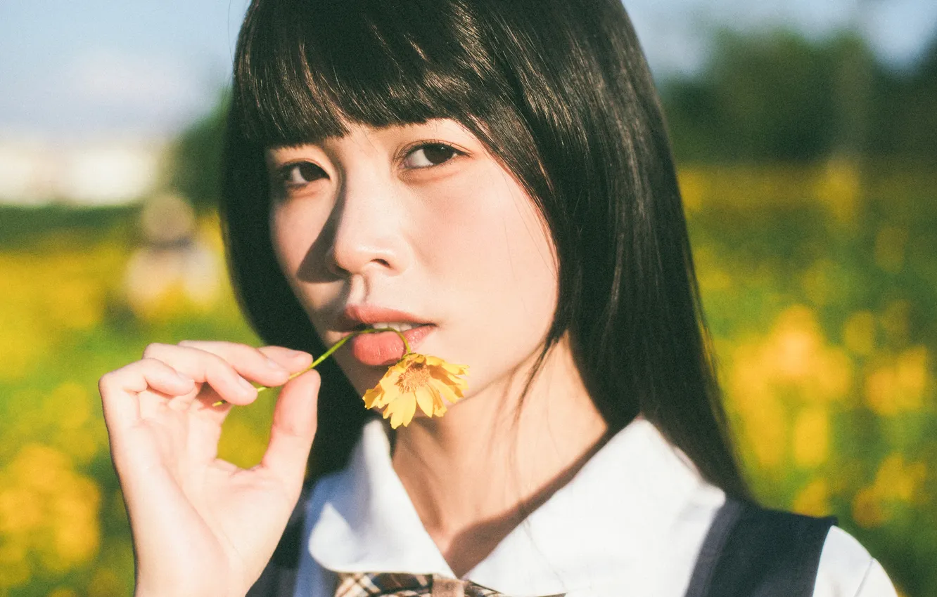Photo wallpaper flower, woman, flowers, beautiful, model, pretty, asian, cute