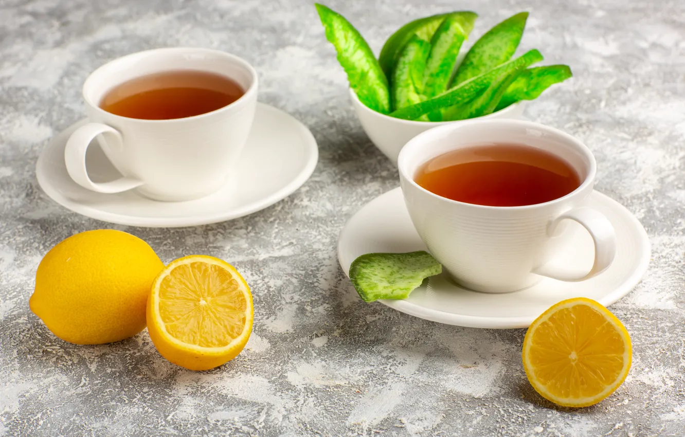 Photo wallpaper lemon, tea, Cup, fruit