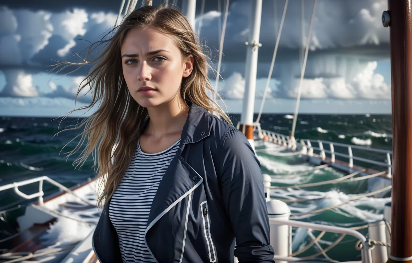 Photo wallpaper girl, storm, The ship