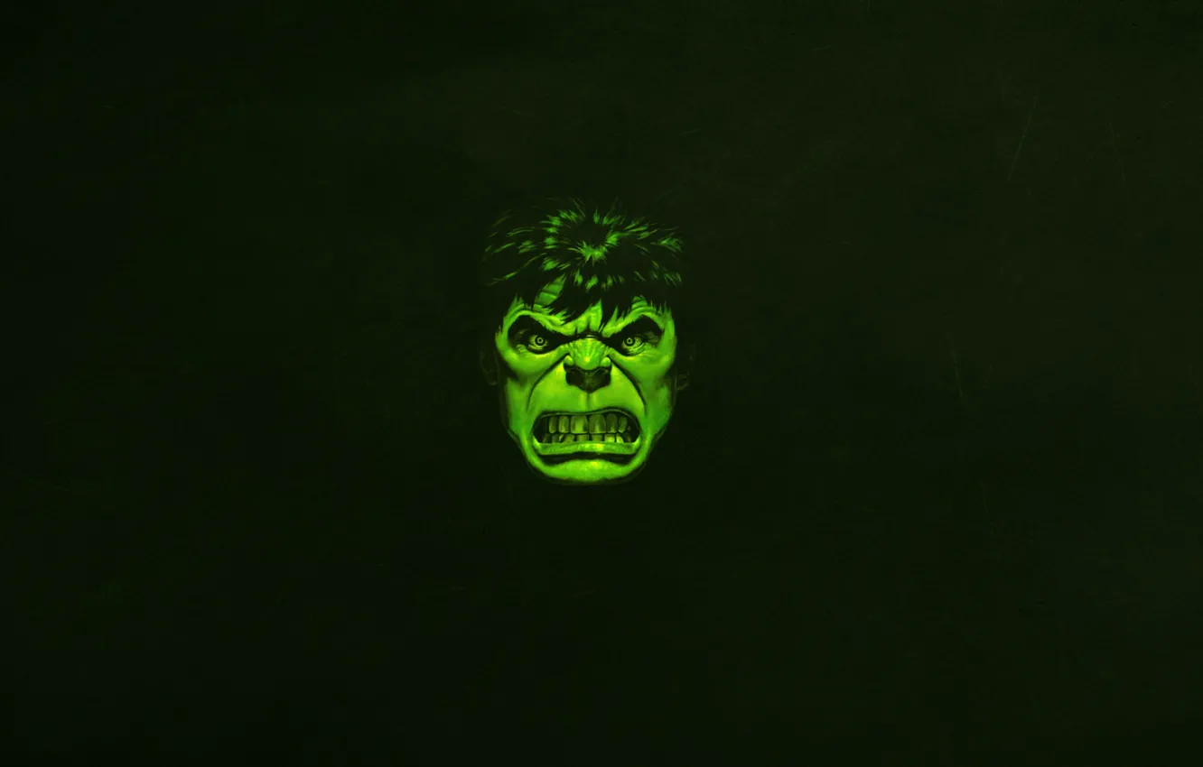 Photo wallpaper face, green, minimalism, evil, Hulk, marvel, comic, hulk