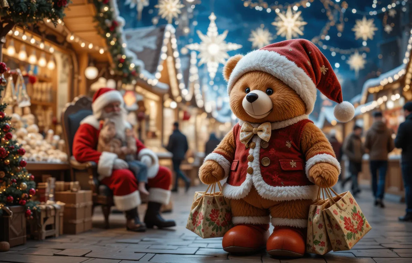 Photo wallpaper toy, new year, Christmas, bear, bear, Teddy, Teddy bear, Mishutka