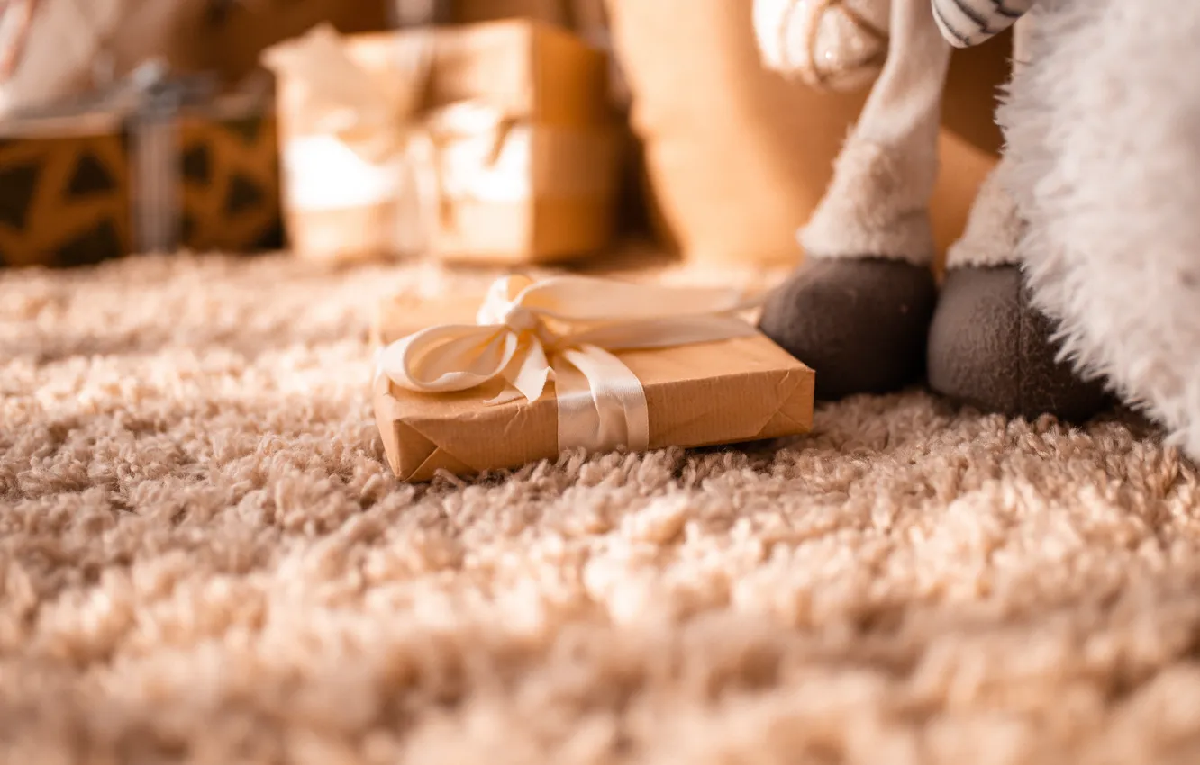 Photo wallpaper macro, gift, carpet, toy, interior, bow, gift, bow
