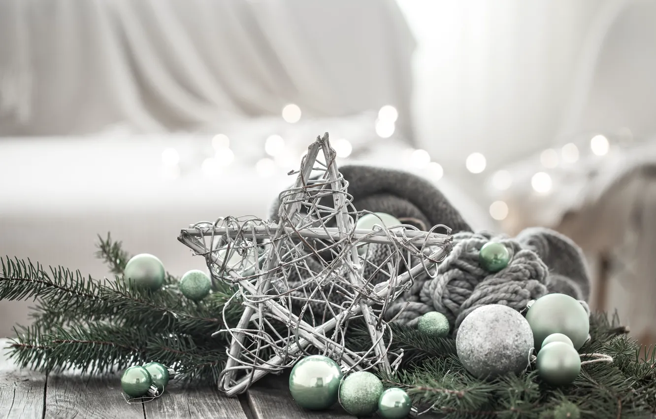 Photo wallpaper stars, decoration, balls, new year, Christmas, star, Christmas, balls