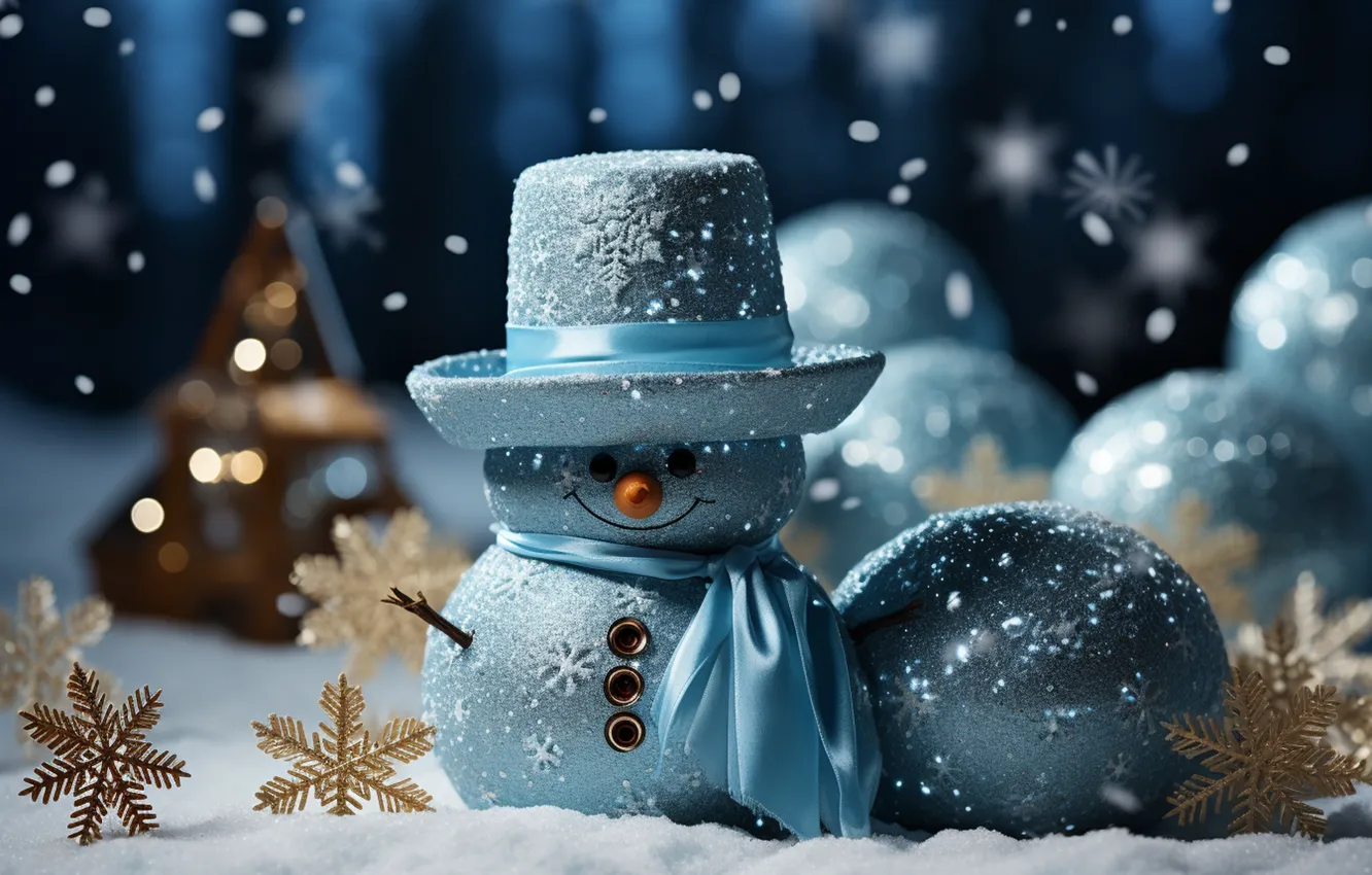 Photo wallpaper winter, snow, decoration, snowflakes, balls, new year, Christmas, Christmas