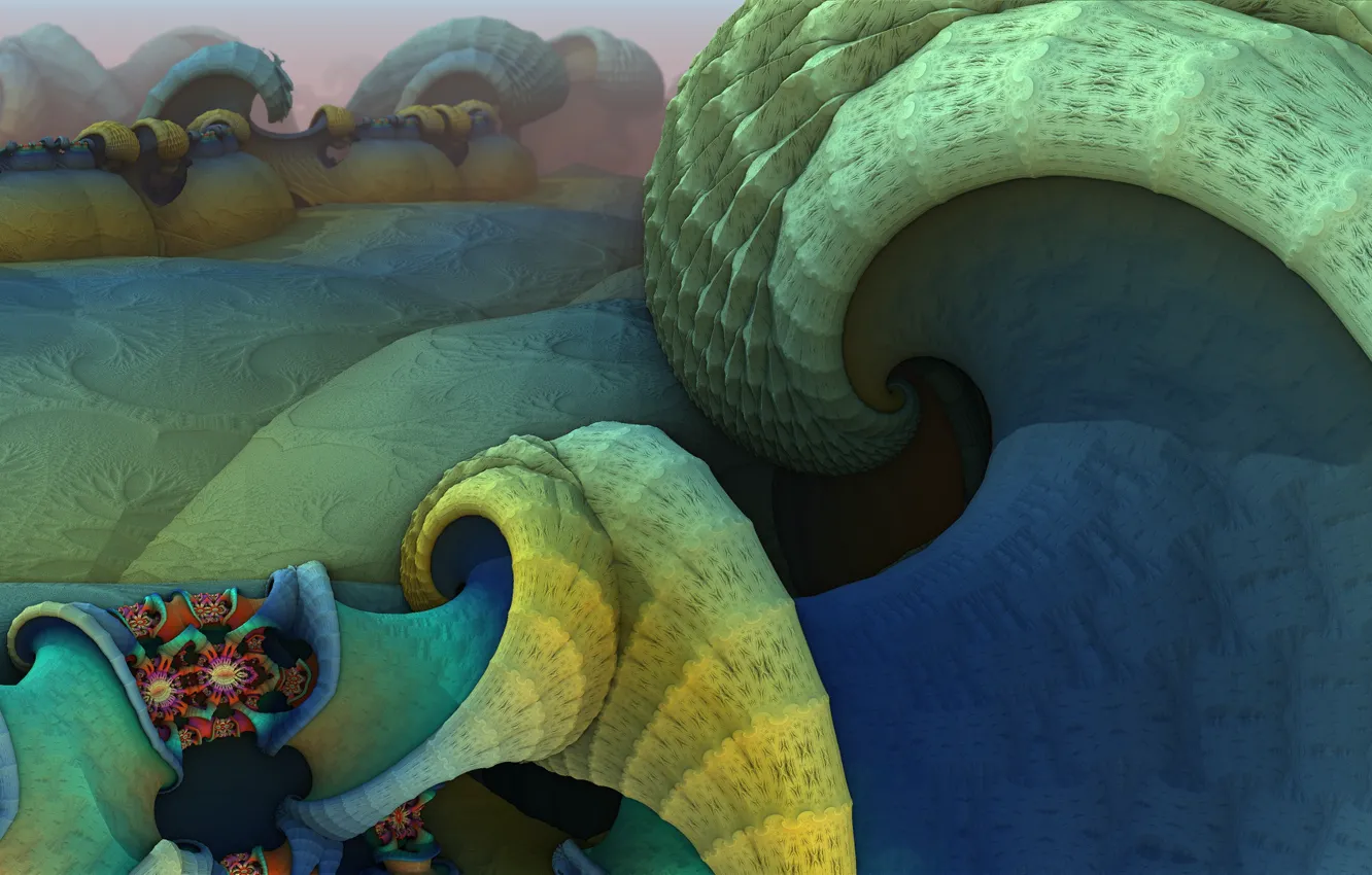 Photo wallpaper greens, curls, 3D graphics