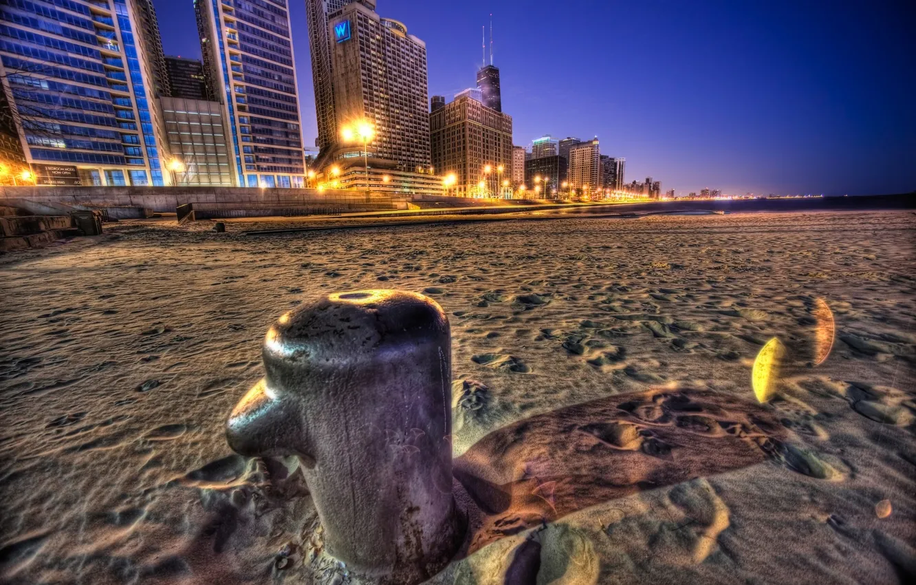 Photo wallpaper beach, night, skyscrapers, Chicago, America, Chicago