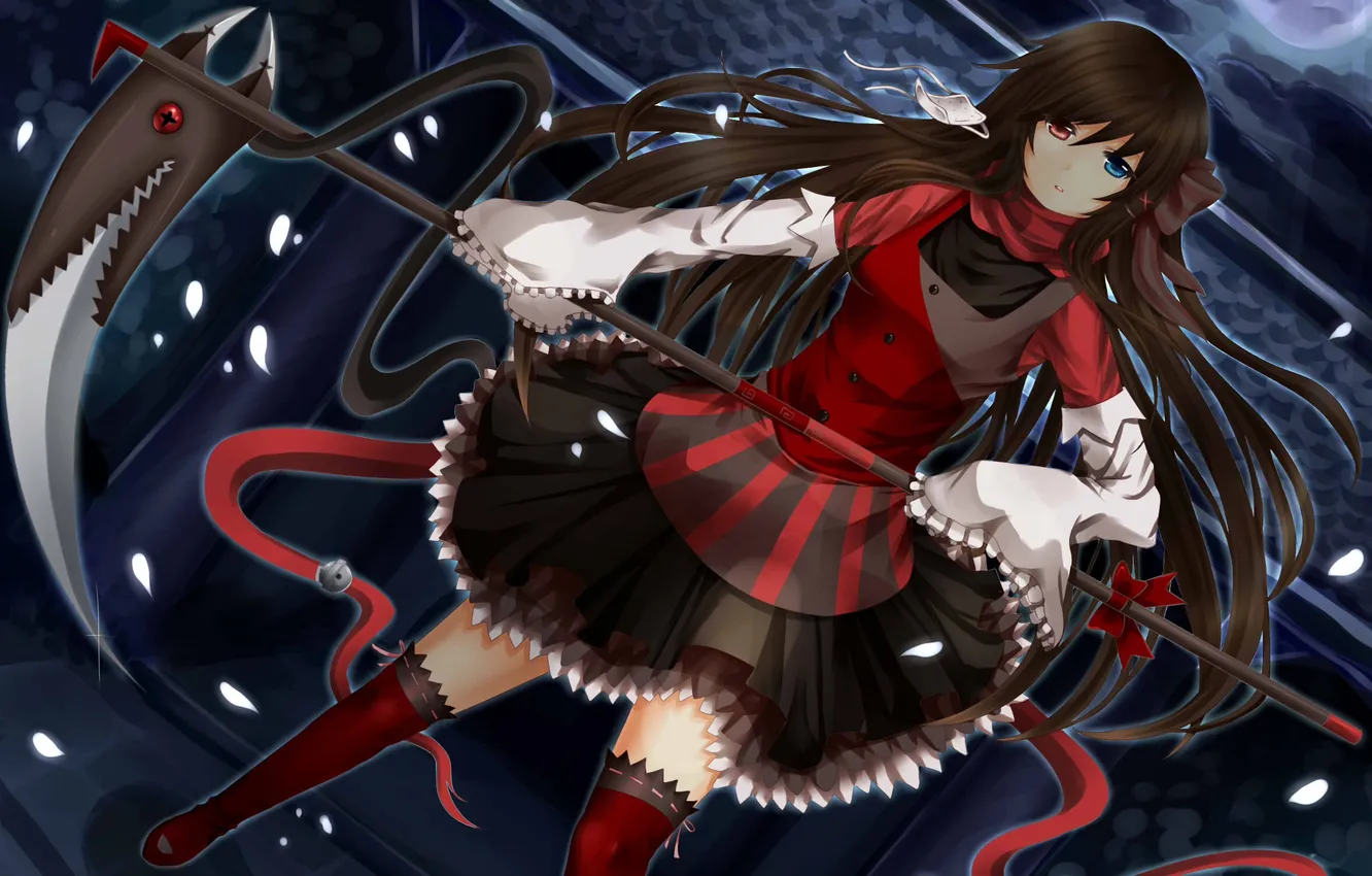 Photo wallpaper girl, tape, braid, bells, heterochromia