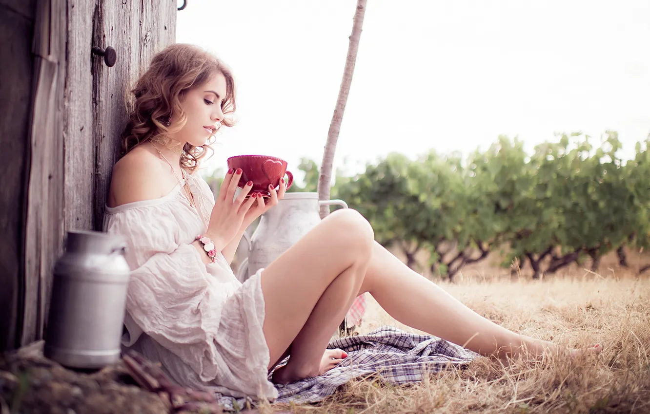 Photo wallpaper girl, pose, milk