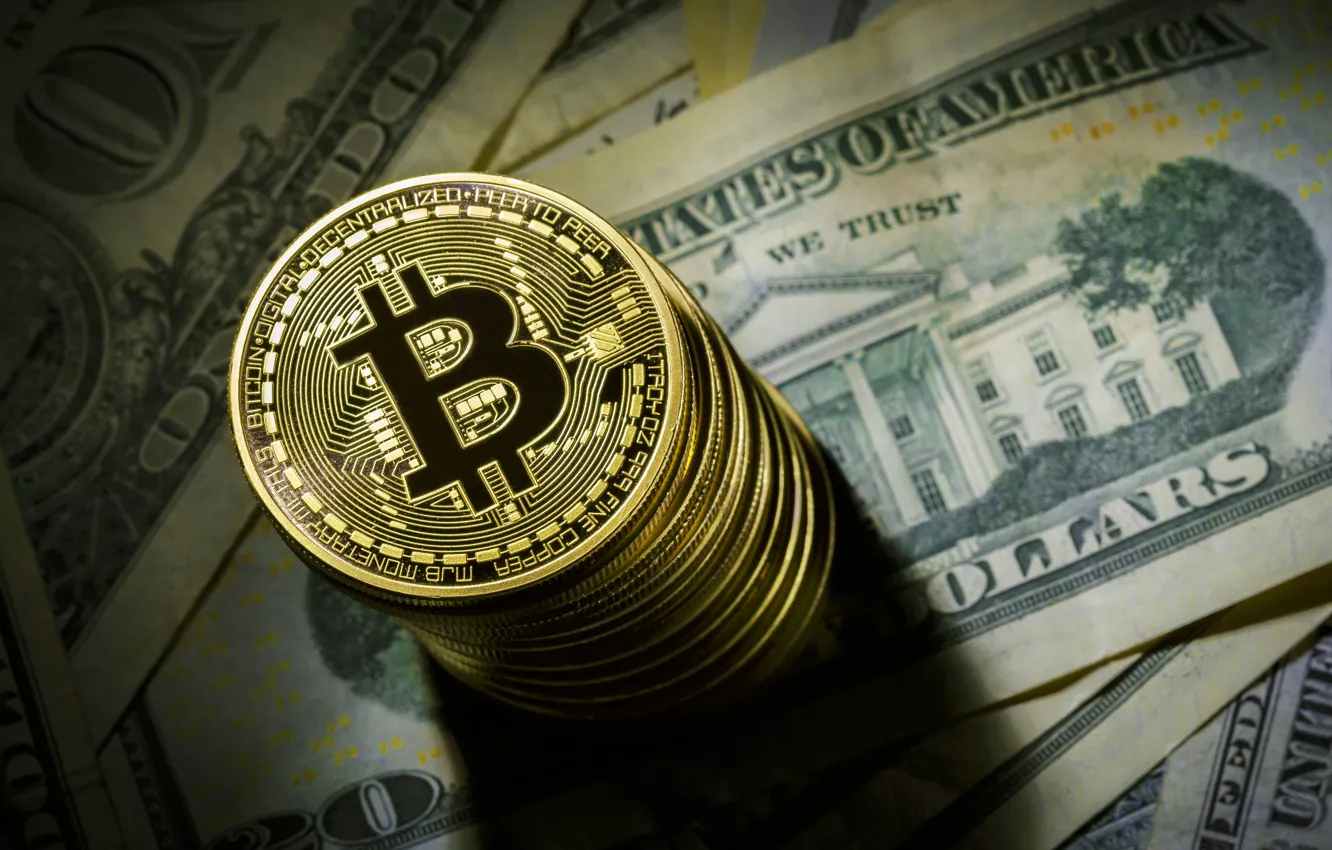 Photo wallpaper blur, coins, dollars, dollar, coin, bitcoin, bitcoin