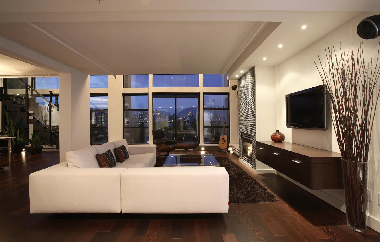 Photo wallpaper design, the city, style, interior, balcony, living space, duplex penthouse