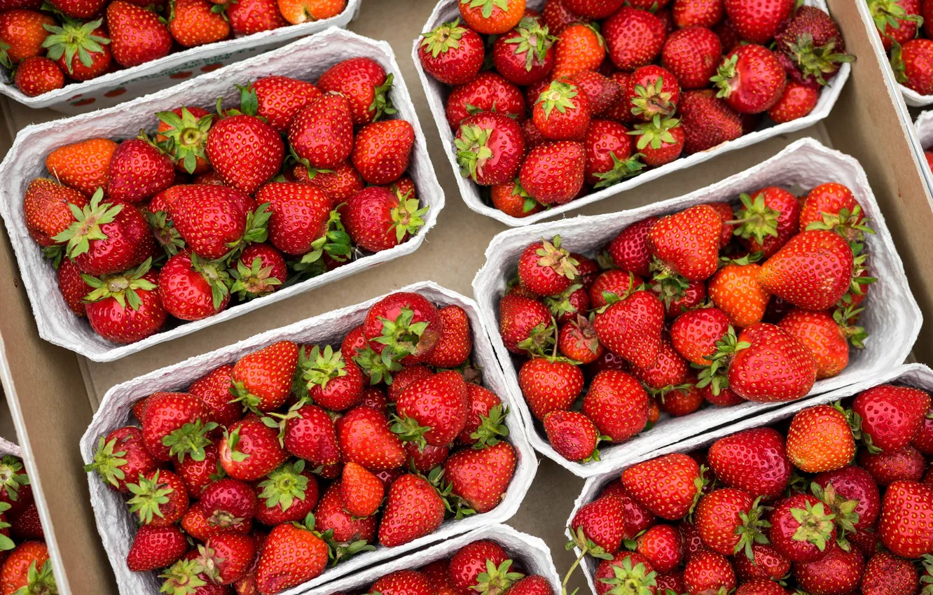 Photo wallpaper strawberry, berry, a lot, trays