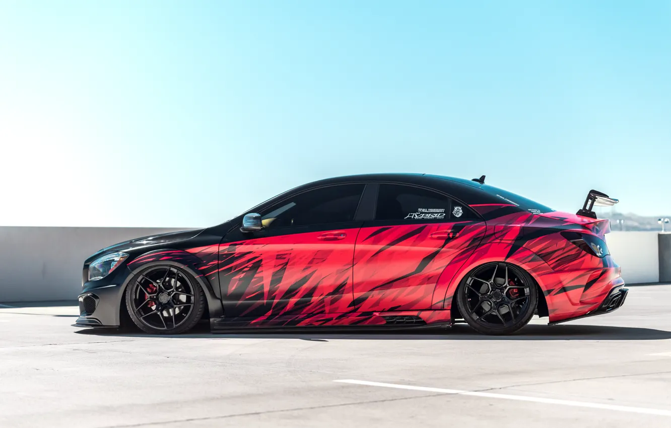 Photo wallpaper Mercedes-Benz, Mercedes, black, Side, parking, CLA, Mercedes-Benz CLA, Livery