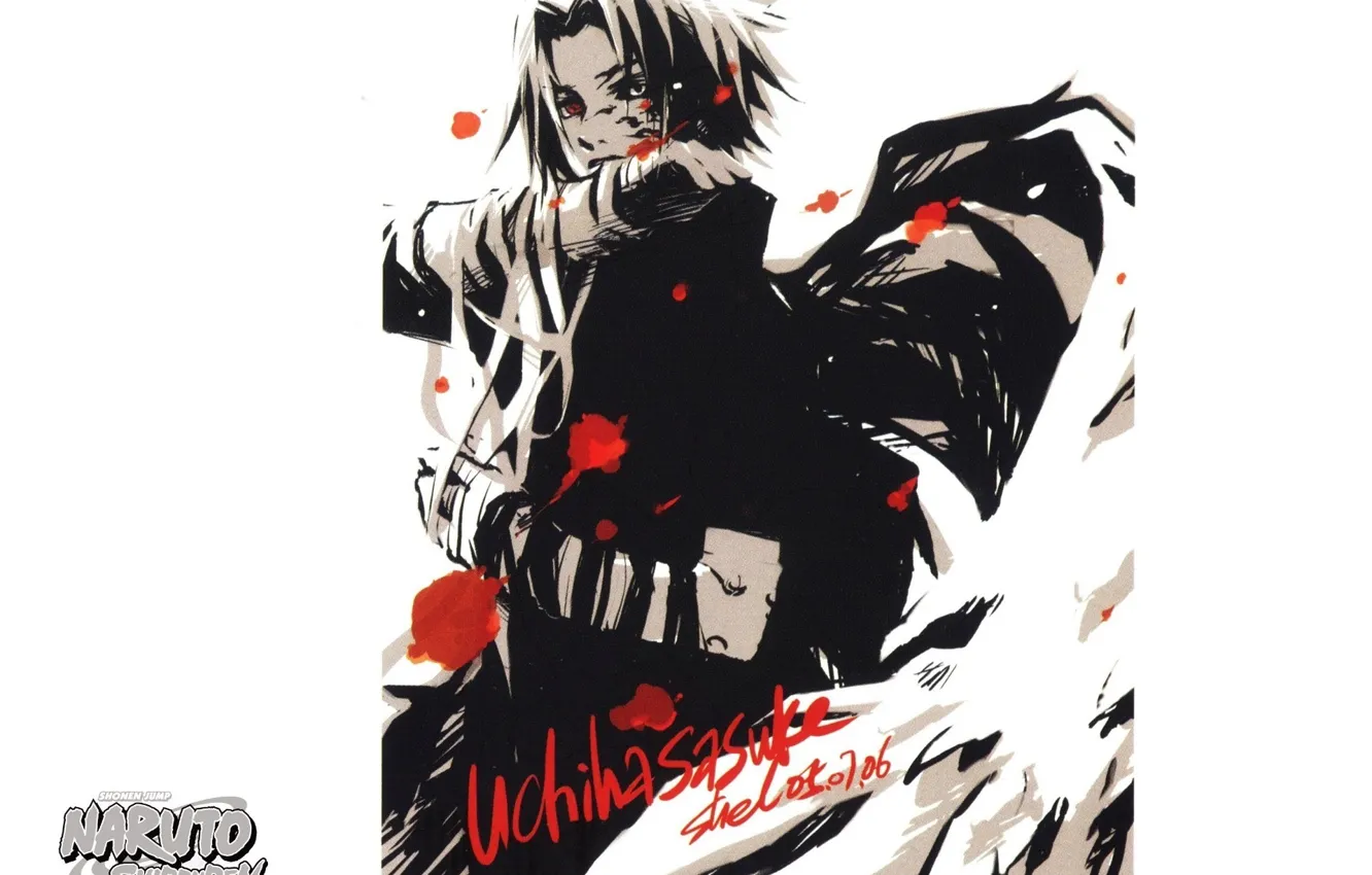 Photo wallpaper blood, wings, hands, white background, Naruto, bandages, ninja, ninjutsu