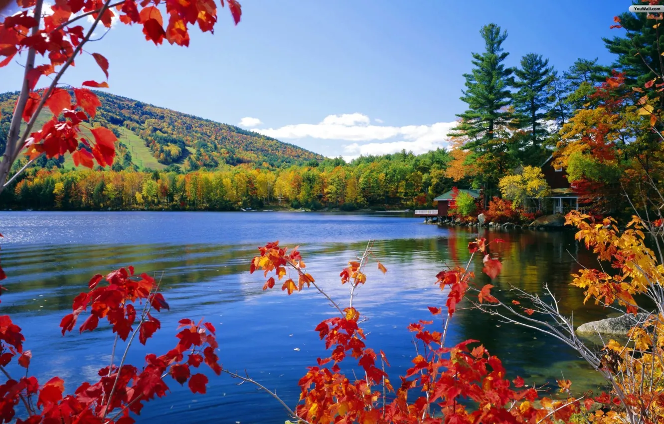 Photo wallpaper autumn, mountains, river, colors of nature