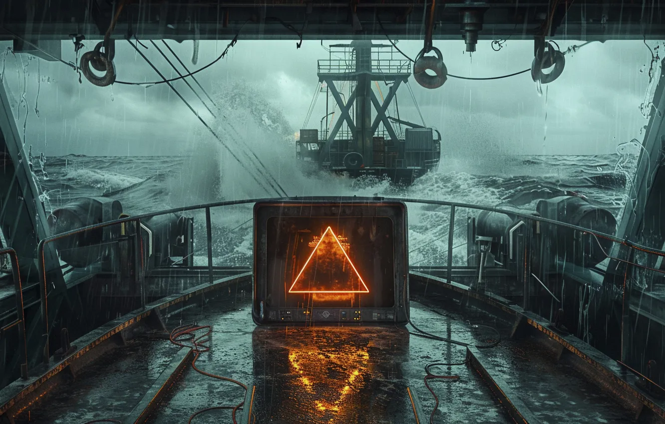 Photo wallpaper sea, wave, storm, ship, the portal, digital art, AI art, The Art of Artificial Intelligence