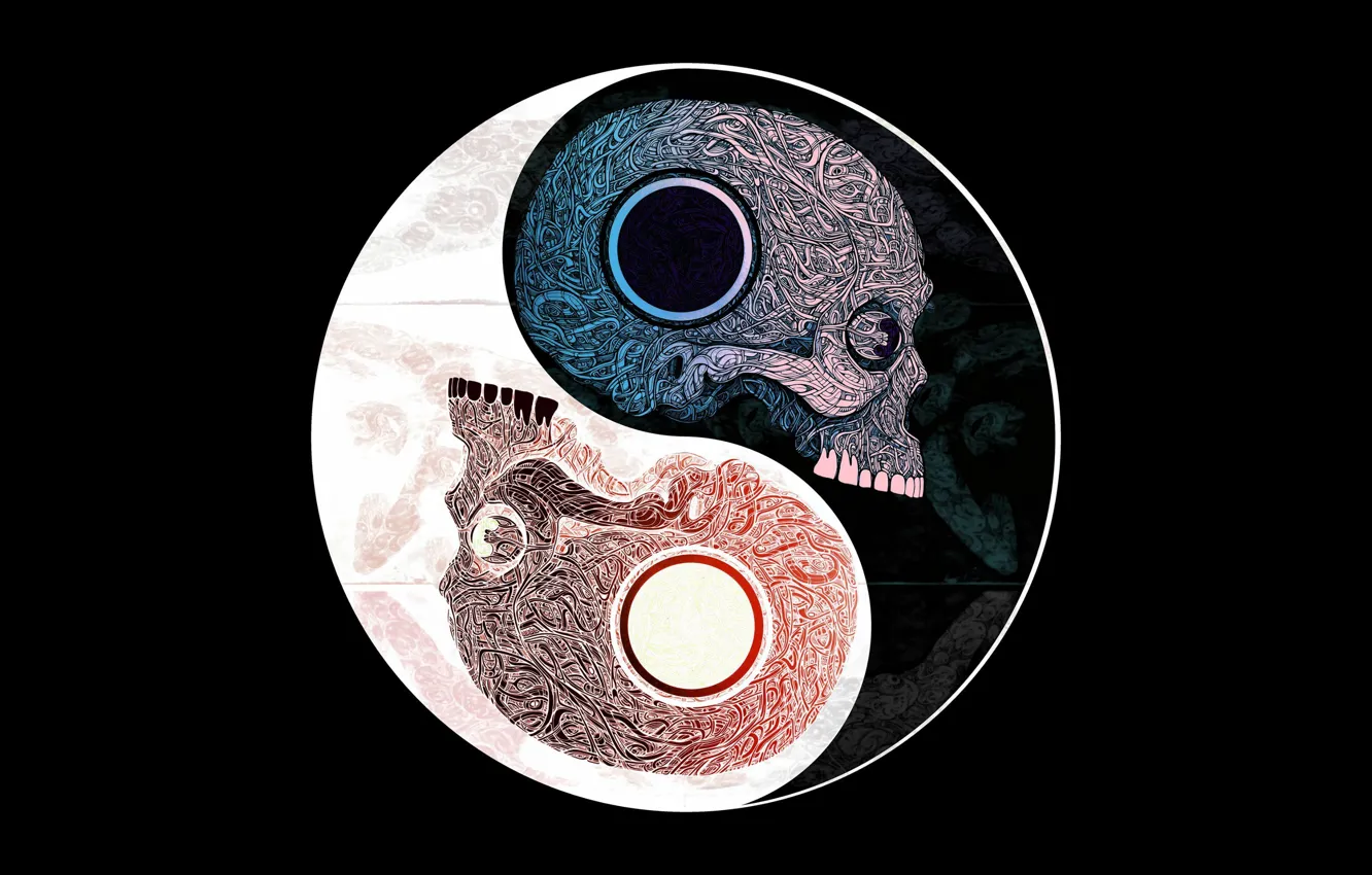 Photo wallpaper pattern, skull, symbol, Yin Yang