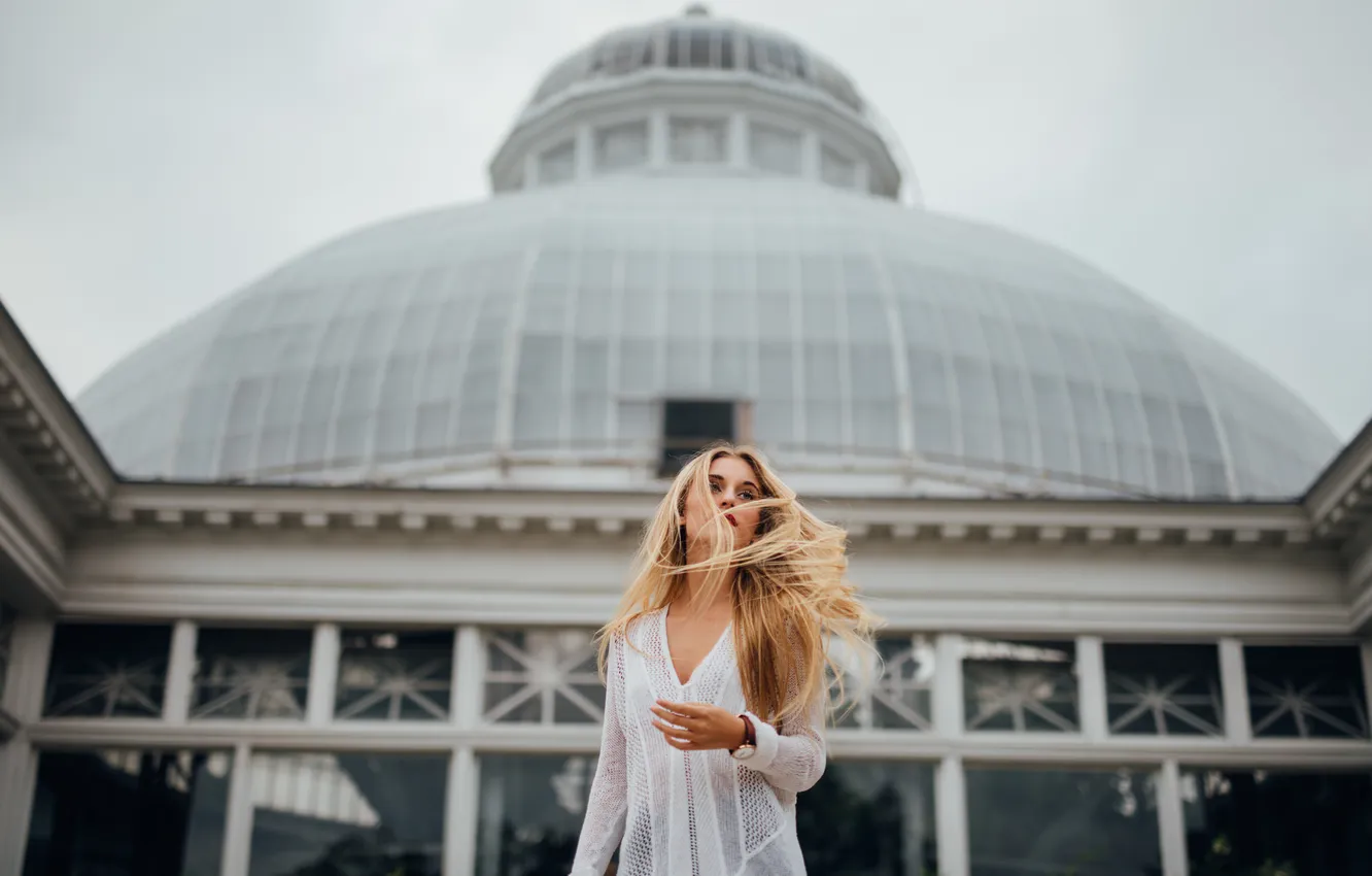 Photo wallpaper girl, hair, watch, blonde