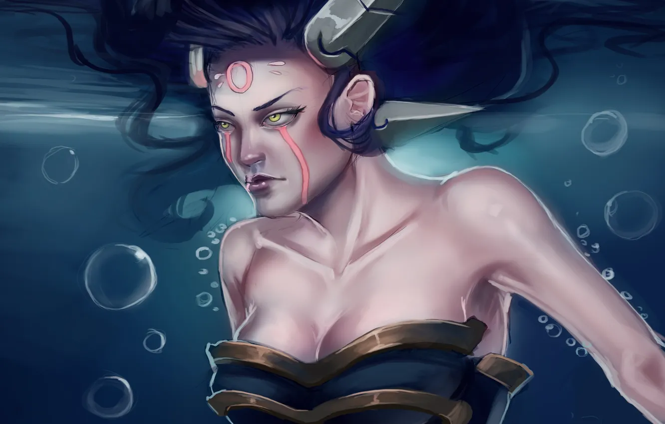 Photo wallpaper girl, bubbles, hair, art, under water