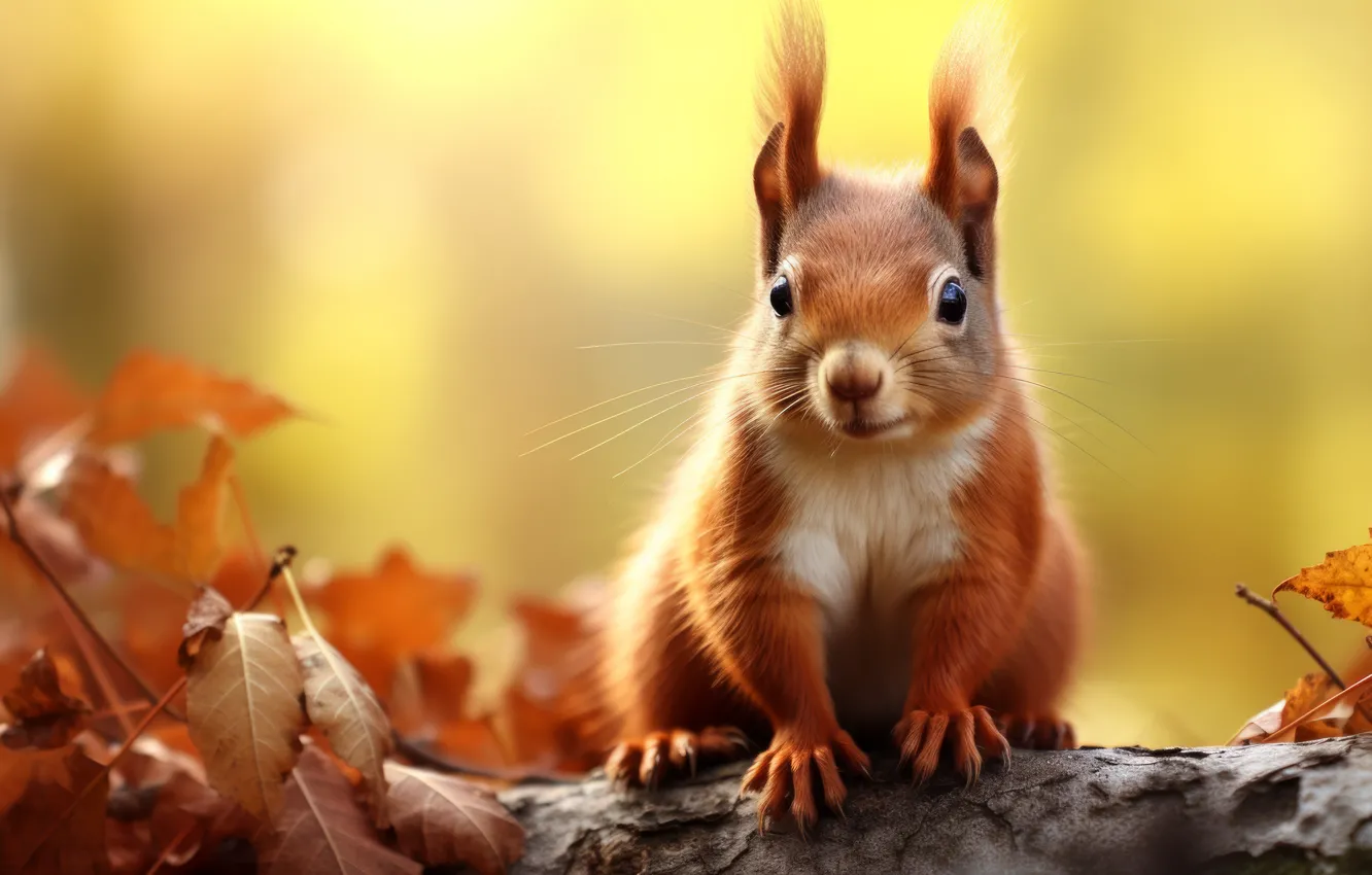 Photo wallpaper autumn, look, leaves, protein, log, AI art, neural network