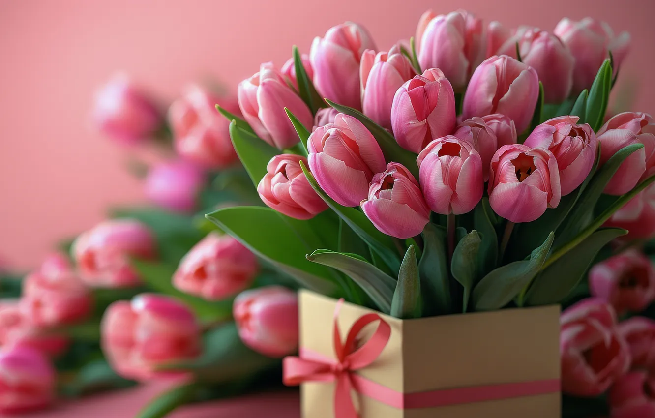 Photo wallpaper flowers, holiday, bouquet, tulips, AI art, neural network