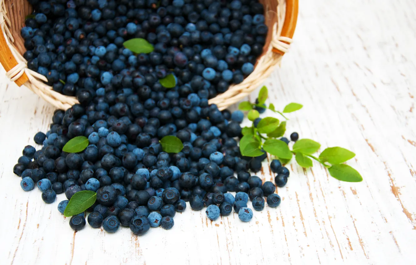 Photo wallpaper berries, table, basket, blueberries, Olena Rudo
