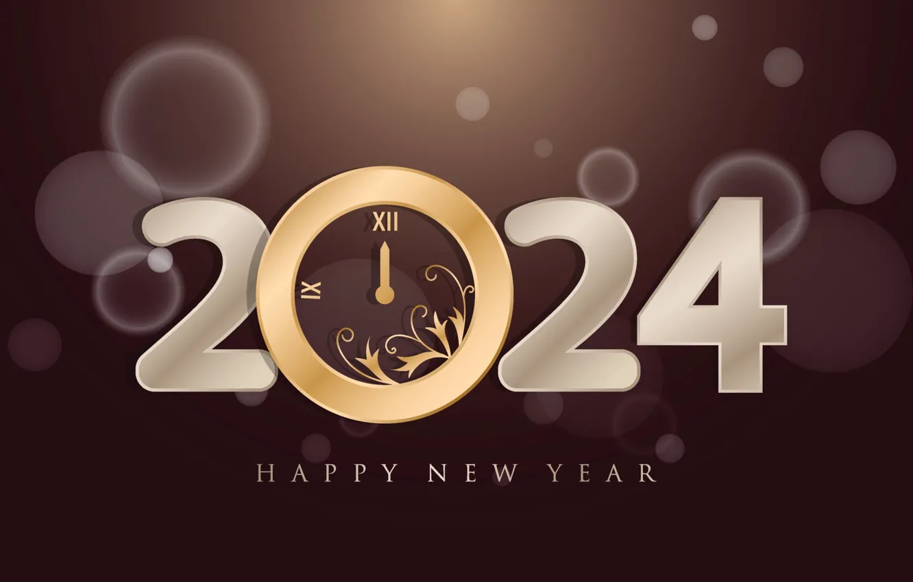 Photo wallpaper the inscription, watch, new year, figures, dial, date, brown background, bokeh