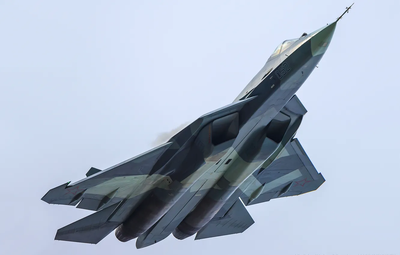 Photo wallpaper the sky, fighter, the plane, multipurpose, fifth generation, supersonic, Vladislav Perminov, PAK FA T-50
