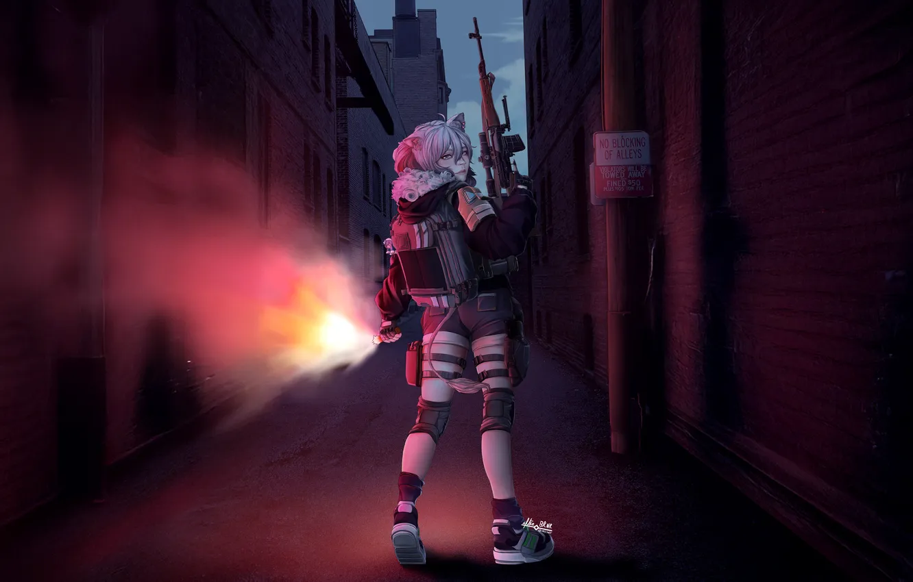 Photo wallpaper assassin, shadow, strike, alleyway