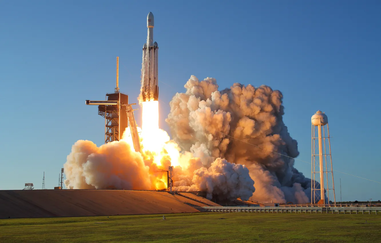 Photo wallpaper rocket, USA, start, SpaceX, Cape Canaveral Air Force Station, Falcon Heavy, Arabsat-6A