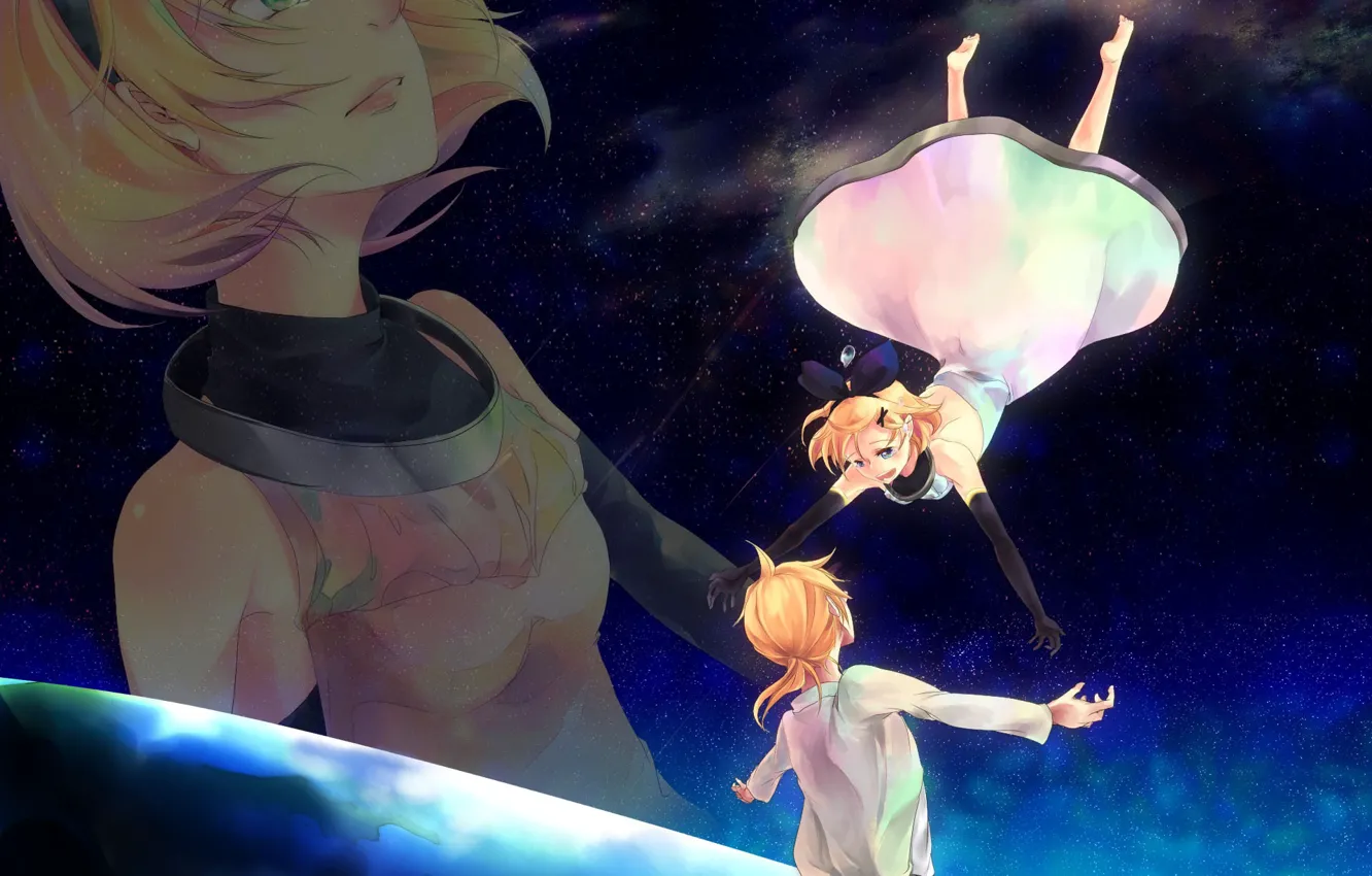Photo wallpaper space, anime, art, two, Vocaloid, Vocaloid, characters