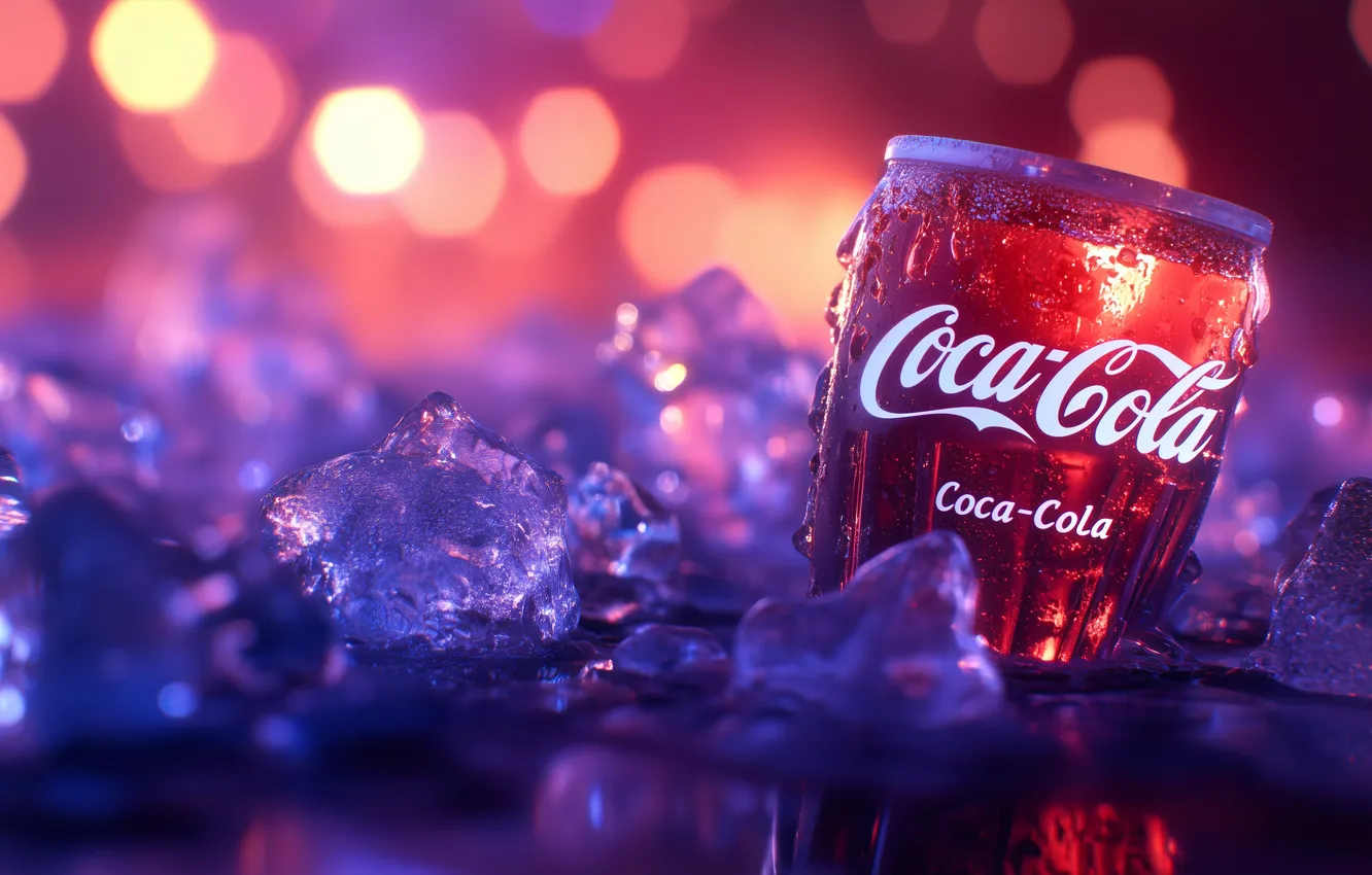 Photo wallpaper ice, glass, colorful, glass, ice, drink, Coca-Cola, bokeh
