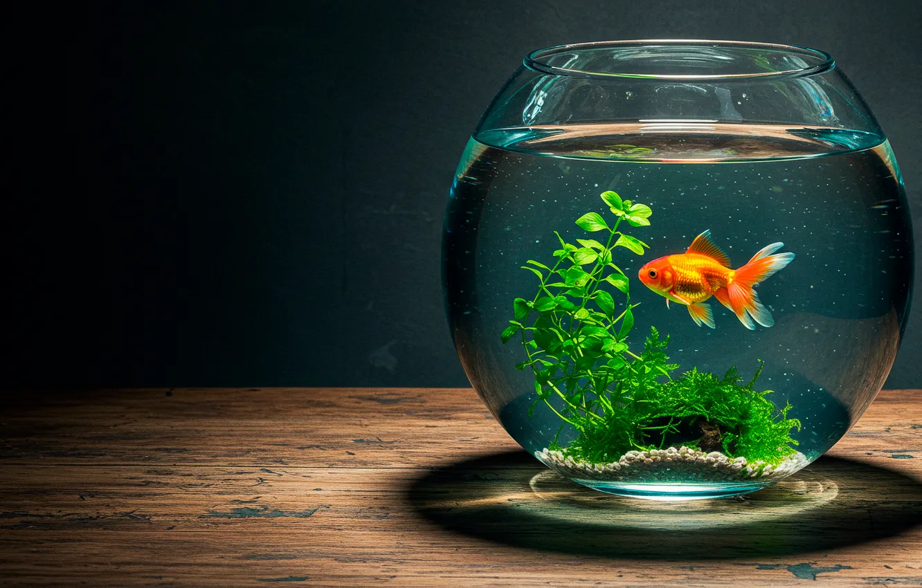 Photo wallpaper table, aquarium, fish
