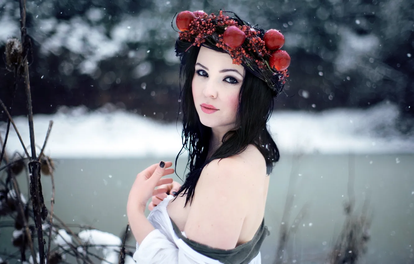 Photo wallpaper winter, girl, background