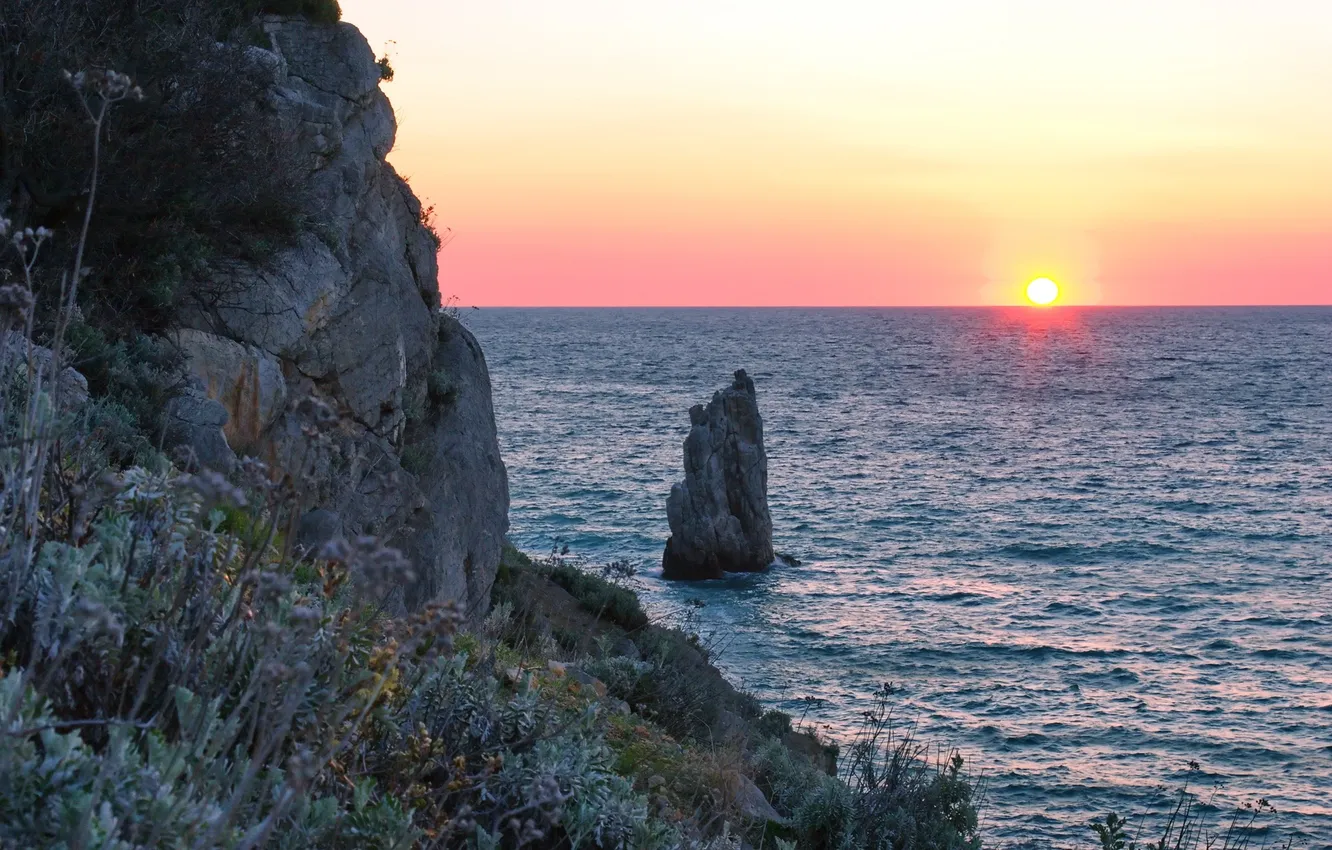 Photo wallpaper sea, wave, the sky, water, the sun, landscape, sunset, nature