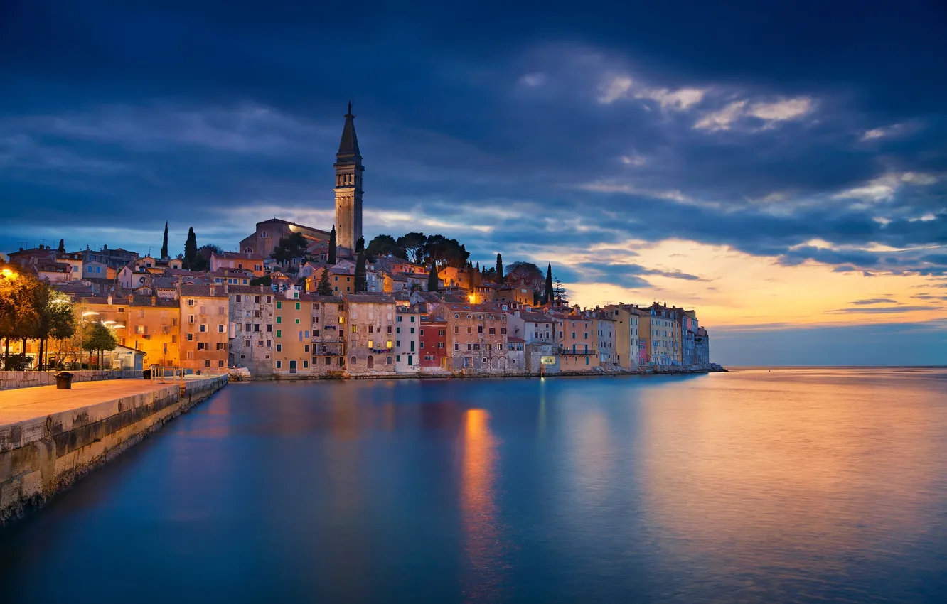 Photo wallpaper sea, tower, home, Croatia, the bell tower, Rovinj