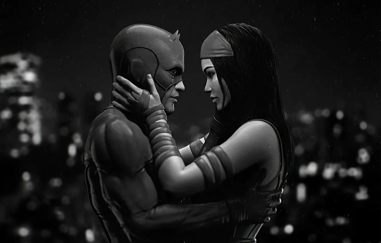 Photo wallpaper girl, rendering, mask, marvel, daredevil, matt murdock, elektra