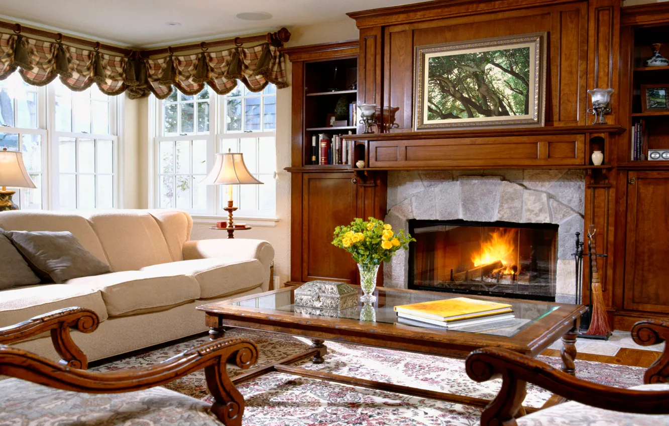 Photo wallpaper comfort, style, room, sofa, furniture, home, interior, fireplace