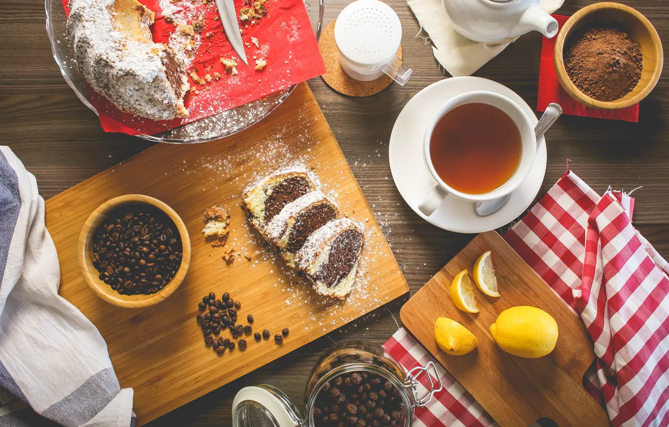 Photo wallpaper lemon, tea, food, Breakfast, Cup, cupcake, Gregory Krysmalsk