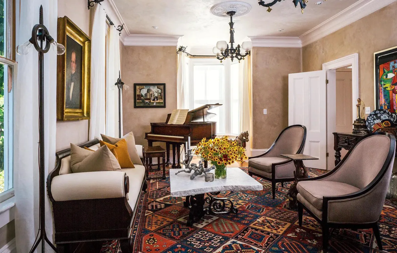 Photo wallpaper design, style, interior, picture, piano, living room