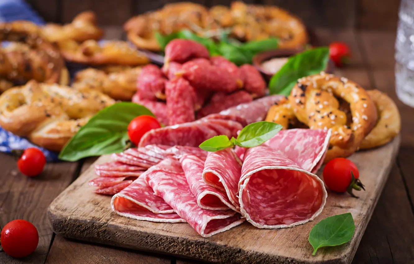Photo wallpaper beer, cuts, sausage slicing