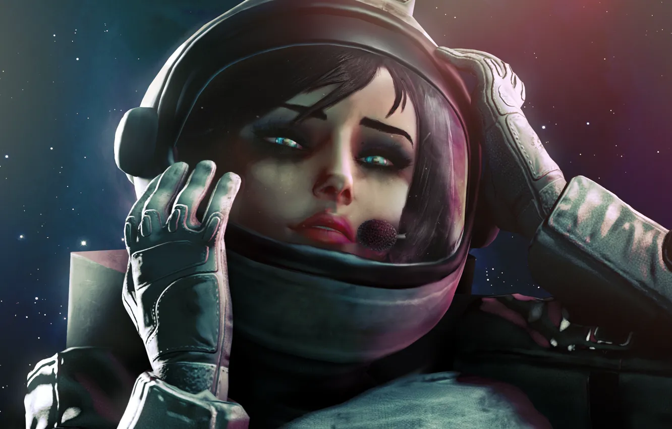 Photo wallpaper girl, space, face, astronaut, the suit, helmet, Elizabeth, astronaut