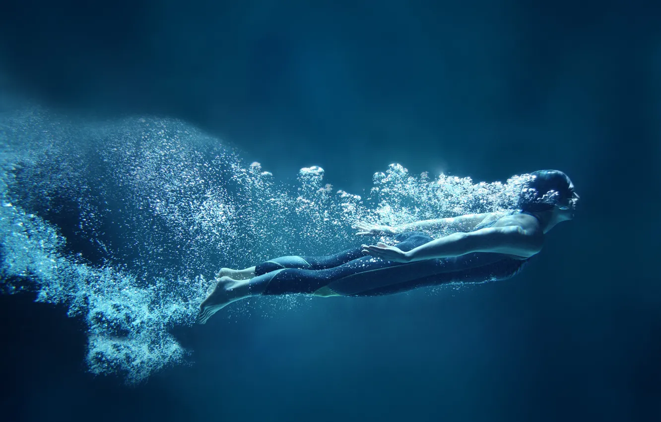 Photo wallpaper sea, bubbles, the air, diving, wetsuit