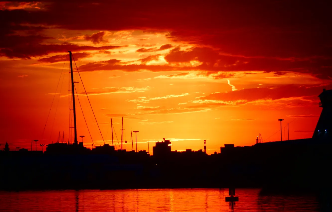 Photo wallpaper red, morning, sunrays