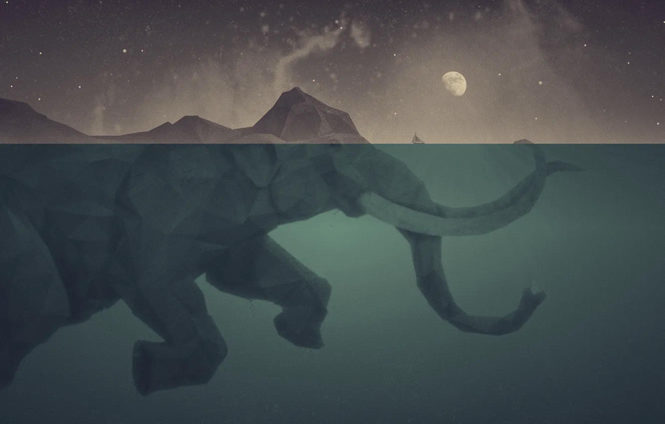Photo wallpaper sea, the moon, elephant, ship, island